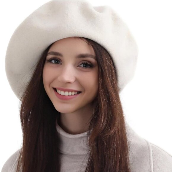 XXL Wool French Beret Hats for Women Men Painter Classic Solid Color - Picture 1 of 8